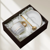 Offre Spéciale : Ensemble de Tasses à Café de Luxe avec Poignée Dorée, Soucoupe et Cuillère, Boîte Cadeau Personnalisable pour Clients Professionnels et Cadeaux de Fêtes