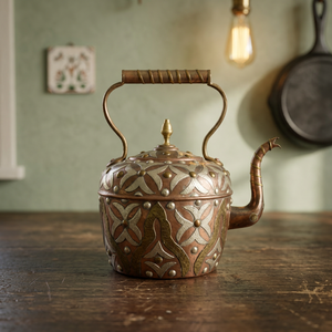 Vintage Brass Kettle With <b>Lid</b> And Handle Decorative Floral Pattern Water <b>Pot</b> - Product Image 2