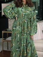 Nouvelle Arrivée 2026 – Robe Plissée Unie Style Européen et Américain Vintage, Imprimée Personnalisée Motifs Plantes et Fleurs Printanières, Coupe Intégrale