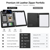 Portafolio de Cuero A4 con Cierre, Calculadora, Soporte para Teléfono y Portapapeles, Personalizable con Logotipo, Bolsa de Documentos Ejecutiva de PU Encerado Premium, Venta al Por Mayor