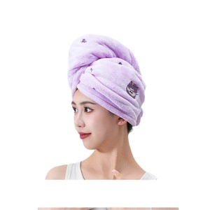 Gorro de Secado de Cabello Personalizado con Bordado de Matcha, de Felpa Coral, Secado Rápido, para Uso Doméstico, 26x76cm, con Diseño de Dibujos Animados - Product Image 2