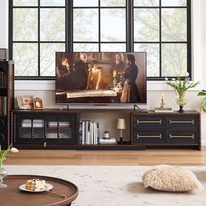 Mueble de TV de Madera Maciza Estilo Francés, Extensible, con Almacenamiento, para Sala de Estar, Soporte Audiovisual, Pino y Fresno, 1, 8, 2.5m - Product Image 1