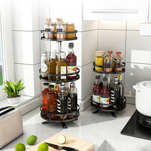 Kitchen adjustable seasoning storage rack bathroom countertop storage rack 360 degree Rotating condiment organizer