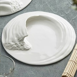 Platos de Cena Blancos de Cerámica Personalizados, Platos de Servir Irregulares con Borde de Ola de <span class=keywords><strong>Mar</strong></span> para <span class=keywords><strong>Restaurante</strong></span> - Product Image 2