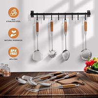Ensemble de 9 ustensiles de cuisine durables en acier inoxydable 304 résistant à la chaleur avec manche en bois, spatule pour wok, spatule durable
