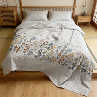 Ensemble de couette personnalisé en chanvre couleur naturelle avec motif floral imprimé pour chambre à coucher, ensemble trois pièces brodé 100 % chanvre pour lit double