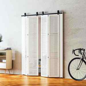 WEKIS Industrial Steel Bi-Folding Barn Door Hardware <b>Kit</b> Screw Top Mount Roller 4-Door System Bedroom Kitchen Living Room - Product Image 5