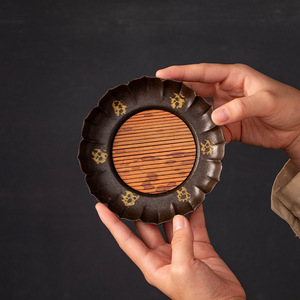 Bamboo Mat Lotus Petal Design Copper <b>Tea</b> Tray Dry Brewing Plate Retro Home <b>Tea</b> <b>Set</b> Accessory - Product Image 1