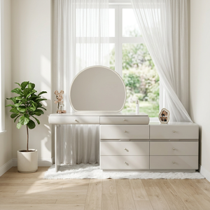 Table de maquillage moderne avec miroir éclairé et tiroirs de rangement pour meubles de chambre - Product Image 4