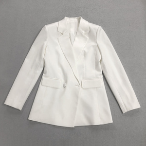 Completo da Donna Due Pezzi con Blazer Bianco a Maniche Lunghe e Pantaloni <span class=keywords><strong>in</strong></span> <span class=keywords><strong>Pizzo</strong></span> per Occasioni di Lavoro o Feste Eleganti - Product Image 3