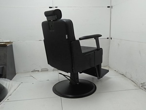 Fauteuil de barbier hydraulique noir en cuir PU, inclinable, mobilier moderne pour salon de coiffure, hauteur réglable, base ronde avec repose-pieds - Product Image 4