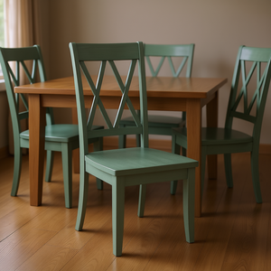 Ensemble de 2 chaises de salle à manger, finition vert sarcelle, placage de pin, design à double dossier en X, style transitionnel pour salle à manger - Product Image 2