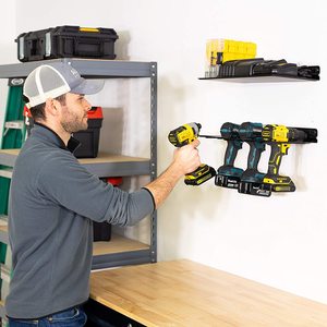 Drill Rack Wall Mount Storage Shelf Charging Station Cordless Drill & Bit Holder Heavy Duty Steel Power Tool Organizer
