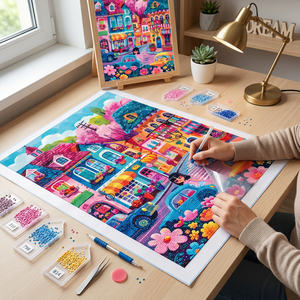 Kit Pittura Diamante Fai da Te con Stampa Paesaggistica Colorata, Mosaico a Punti di Cristallo, Pittura con Pietre per Principianti, Decorazione Murale per la Casa - Product Image 4