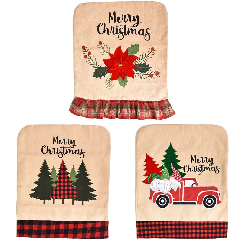 Nuevos artículos decorativos de Navidad Funda para silla impresa Bordes a cuadros rojos y negros Funda para silla de árbol de Navidad