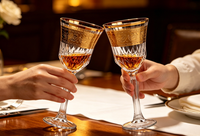 Verres à vin à pied gravés avec bordure dorée vintage, en cristal taillé diamant, vaisselle de luxe pour vin rouge, champagne et dîner