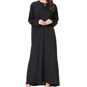 Jubah wanita jubah kerah lingkaran Abaya stok pabrik Islam Arab Timur Tengah Malaysia poliester dewasa Saudi Dubai hitam