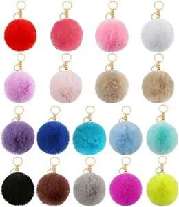 BSBH Wholesale Multi-Color Fur Ball Cute Pom Pom Keychain Plush Puff Handbag Keychain Round Keychains For Women