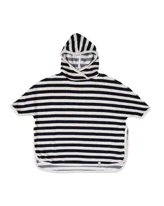 Chunky Overs ize Weiß Schwarz Gestreifte Roben Langarm Terry Towel Beach Hoodie Ponchos