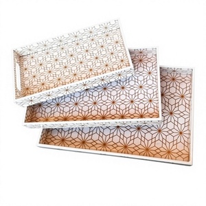 Bandeja Decorativa de Madera MDF con Estampado Meena, Venta Directa de Fábrica, Bandeja de Servicio con Asas para Decoración del Hogar, Hotel, Restaurante - Product Image 4