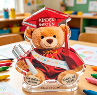 Plaque personnalisée en acrylique en forme d'ours, cadeau de remerciement pour enseignant, puzzle avec support en bois, souvenir scolaire en gros, OEM/ODM