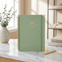 Carnet de planification hebdomadaire et mensuelle A5 personnalisé 2027, reliure spirale avec bande élastique et coins métalliques, cadeau promotionnel de bureau