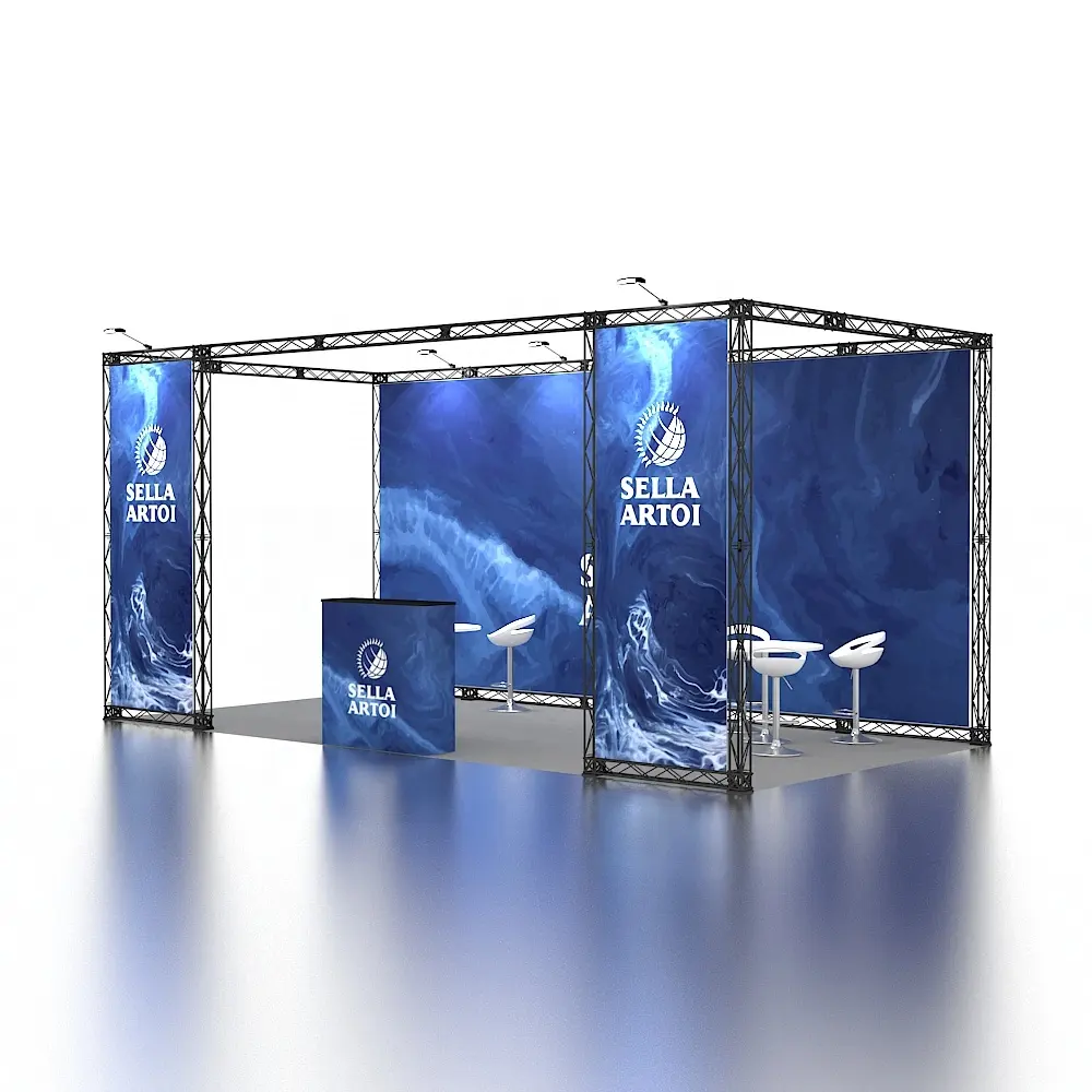 Fabricante de alta calidad, promoción de marca de eventos, feria comercial personalizada, pantallas de armazón de aluminio de 3x6m, stand de exposición