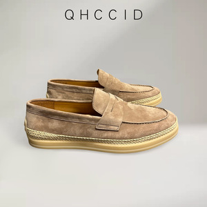 Mocassins en daim pour hommes, couleur unie abricot, marron, vert olive, gris, à enfiler, talon bas, respirants, chaussures décontractées - Product Image 4