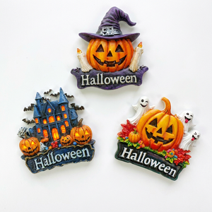 Aimant de réfrigérateur personnalisé en résine 3D écologique pour Halloween, avec citrouille, château hanté, fantômes mignons, promotionnel UV - Product Image 1
