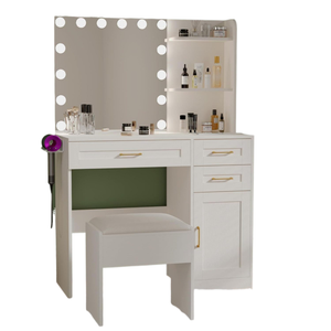 Table de maquillage multifonctionnelle avec miroir <span class=keywords><strong>LED</strong></span> et prise de courant, pour l'approvisionnement transfrontalier en provenance de sources de commerce extérieur - Product Image 1