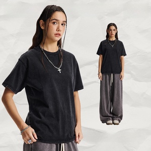 T-shirt da <span class=keywords><strong>uomo</strong></span> in jersey di cotone 100% pesante, stile casual vintage, lavaggio effetto invecchiato, di marca alla moda. - Product Image 5