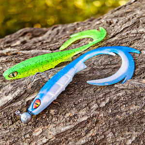 Leurre de pêche souple Spinpoler Long Wavy Tail 9,5 cm, type Grub bicolore, Swimbait, ver souple, yeux 3D, corps côtelé, pour achigan, truite, eau de mer - Product Image 6