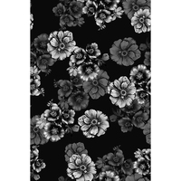 Tela Estampada Digitalmente con Diseño Floral Negro, 100% Poliéster Crepé Koshibo, para Vestidos