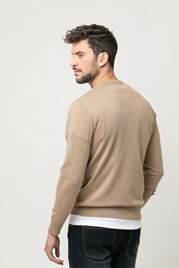 Qualité garantie acrylique coton polyester coupe droite formelle beige pulls à col en v pour la vente en gros - Product Image 6