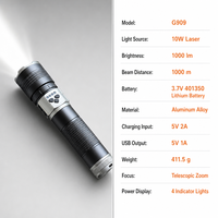 Lampe torche tactique laser rechargeable USB G909, étanche IP65, zoomable, super lumineuse, en alliage d'aluminium, portable, pour le camping