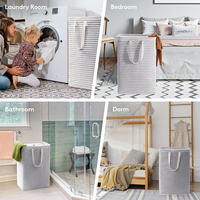 Panier à linge pliable imperméable personnalisé en toile de coton rayée, grand panier à linge pliable avec poignées
