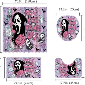 Cortina de Ducha de Poliéster con Estampado Digital Personalizado de Escena de Llamada Telefónica de Terror Rosa, Impermeable, Venta al por Mayor - Product Image 2