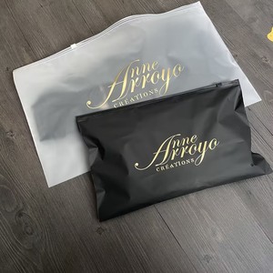 Luxury Matte Black Gold Logo Zipper Bags, Custom Logo Printed Waterproof Plastic Zip Pouches For Underwear Beauty Product - Product Image 2