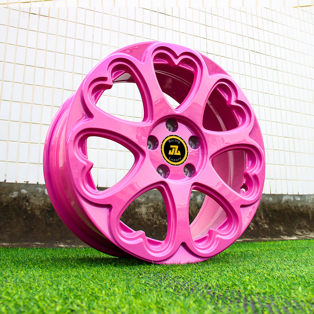 JZ CNC Personalizado 1 peça 4x100 5x120 5x114.3 5x112 17-26 polegadas liga de alumínio rosa jantes em forma de coração rodas de automóveis de passageiros forjadas