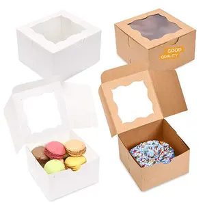 स्पष्ट डिस्प्ले विंडो डोनट मिनी केक पाई स्लाइस मिठाई ट्रीट बॉक्स के साथ थोक क्राफ्ट पेपर बेकरी बॉक्स पैकेजिंग