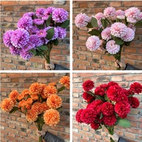 Ramo de Hortensias de Seda Artificial Realista Hecho a Mano con 3 Cabezas de Pompones para Arreglos de Boda, Día de la Madre y Navidad