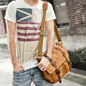 Chine nouveau Design hommes en plein air bandoulière sac de messager marron coton <span class=keywords><strong>petit</strong></span> sac en toile pour la randonnée voyage - Product Image 2