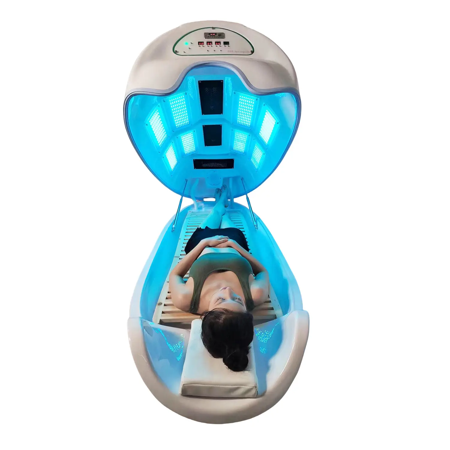 Cama de massagem luxuosa de cápsula spa seca deitada com luz LED de ozônio e infravermelho distante