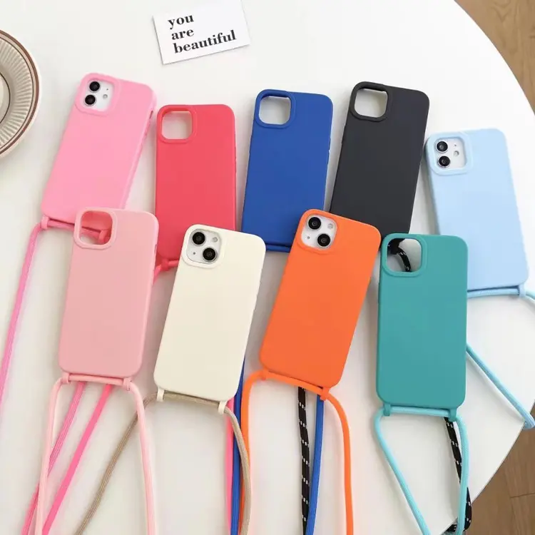 Custodia per telefono in silicone color caramella di nuova moda con custodia per cinturino con cordino a tracolla per iphone 13 pro max 11 12 13 14 pro x xr xs 7 8