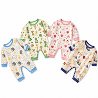 Combinaison pour bébé personnalisée, imprimée, à manches longues, combinaison pour nourrisson, adorable combinaison pour bébé avec motif d'animaux de dessin animé, vêtements de nuit en coton doux, OEM/ODM en gros