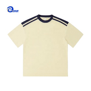 T-shirt da uomo alla moda Vintage a <span class=keywords><strong>mezza</strong></span> <span class=keywords><strong>manica</strong></span> da 240g di cotone pesante a righe di colore larghe cuciture stile College estivo-all'ingrosso - Product Image 4