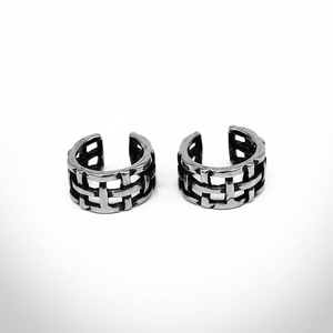 Boucle d'oreille personnalisée pour homme en acier inoxydable 316L, étanche, résistante au ternissement, motif treillis, clip d'oreille, cartilage, style punk minimaliste, cadeau - Product Image 1