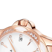 CALUOLA Montre automatique de luxe pour femme, cadran en cristal saphir, bracelet en céramique, date unique, étanche 5ATM, montre-bracelet élégante