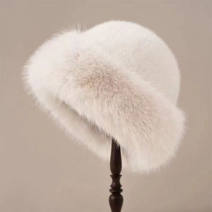Bonnet tricoté unisexe en fausse fourrure de lapin avec pompon amovible, en tissu éponge, pour usage extérieur décontracté - Product Image 2