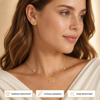 Parure de bijoux dorée en acier inoxydable anti-ternissement, 4 pièces : bracelet, collier, boucles d'oreilles, bague – Cadeau pour femmes et jeunes filles pour les fêtes